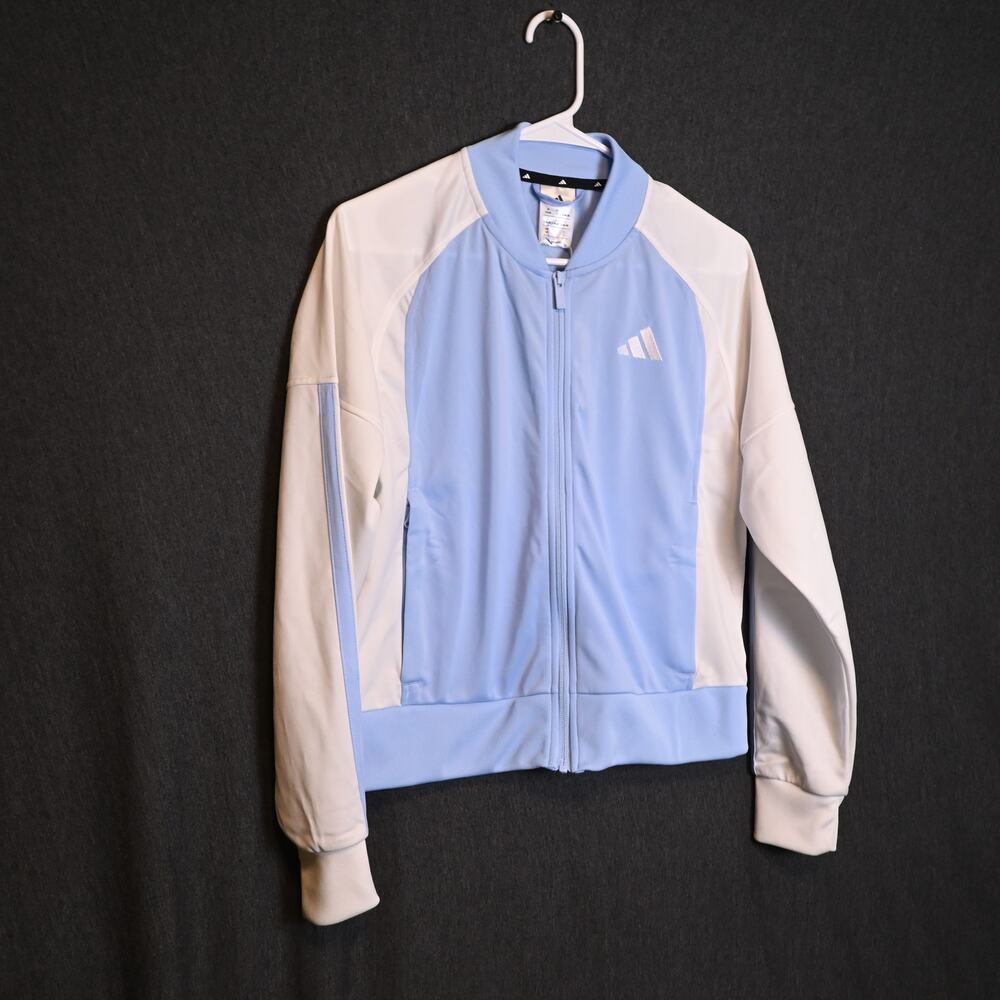 NEW Adidas Women's S Tricot 3-Stripes Fashion Track Top Glow Blue/White NWT